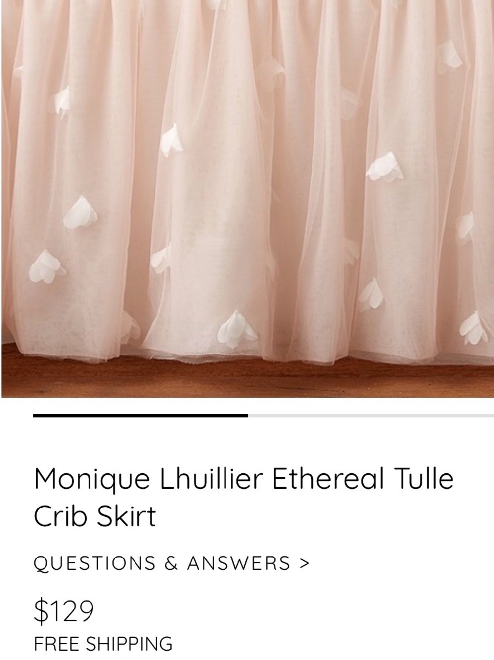 Monique Lhuillier Blush Pink Tulle Crib Skirt with Heart Appliqués